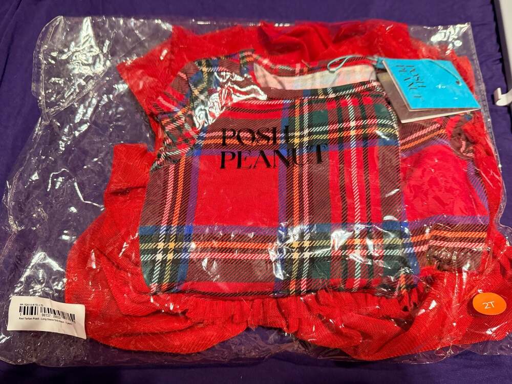 Posh Peanut Red Tartan Plaid Long Sleeve Tulle Dress Size 2T
